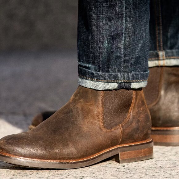 Rhodes HUCKBERRY Chelsea Boots Brown Leather Roughout Men’s 13 NEW IMPERFECTIONS - Picture 1 of 9